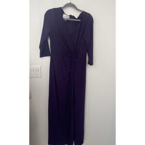 Oleg Cassini Purple Twist Front Maxi Gown Size 12 Long Sleeve Ruched Back